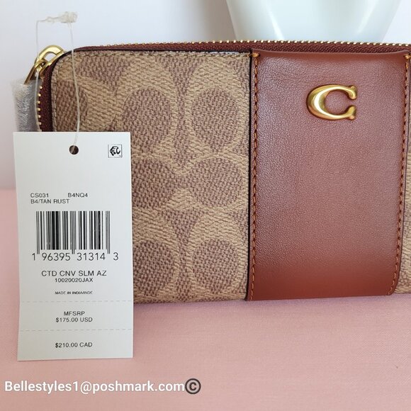 COACH Slim Accordion Zip Wallet In Signature Canvas with Back Slip Pocket-Tan ⭐ - Picture 15 of 16